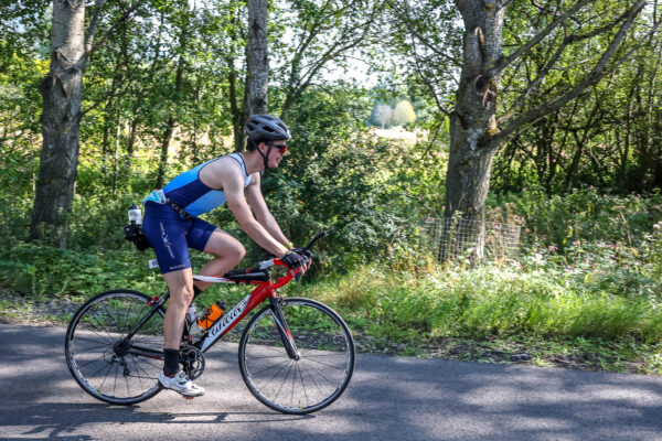 Triathlete coming into Transition 2